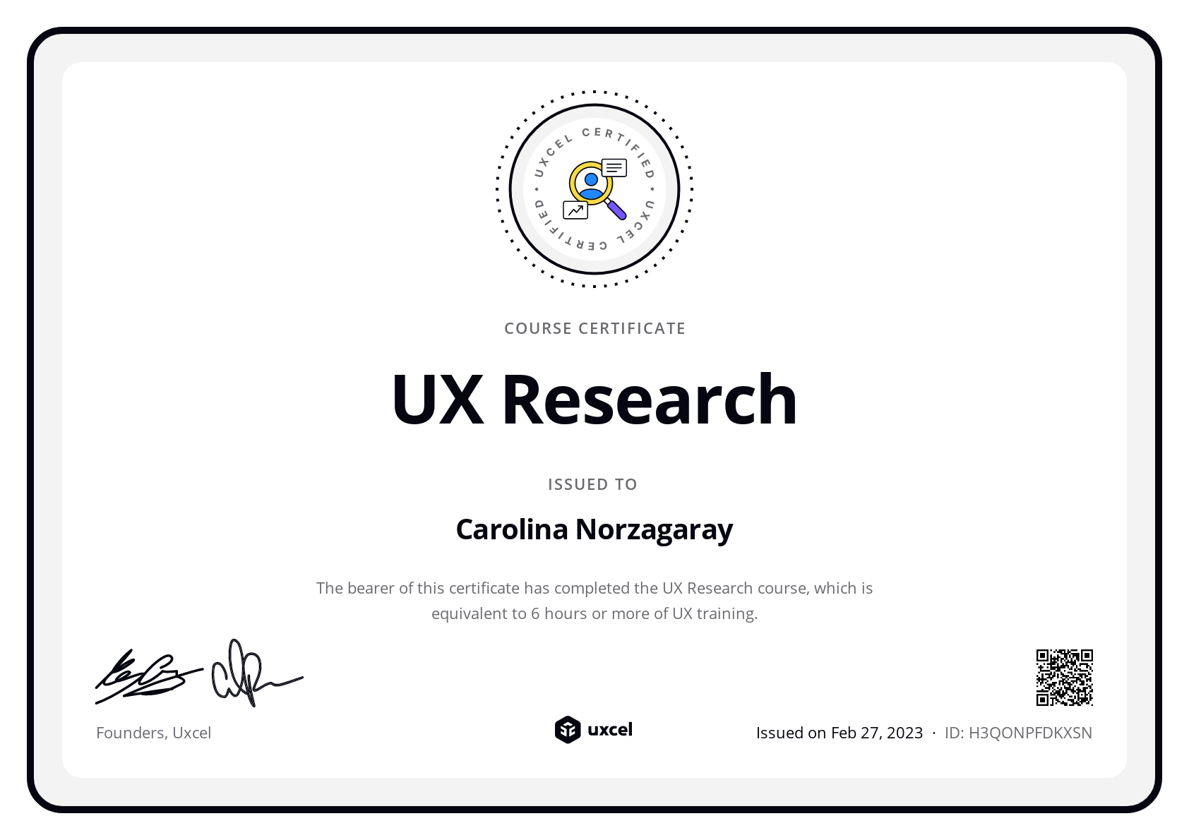 Carolina Norzagaray's certificate